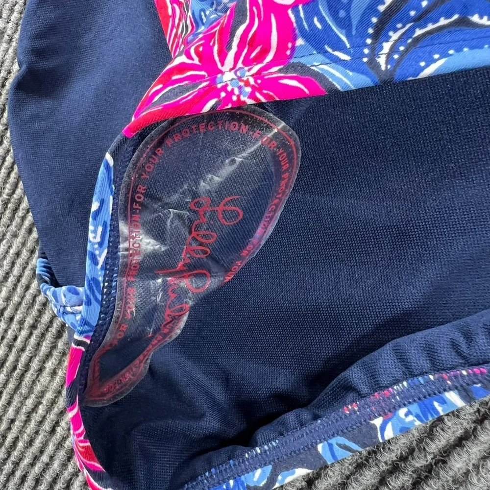 Lilly Pulitzer Farlee One‎ Piece Swim Suit Low Tide Navy Blue Floral Size 2 New